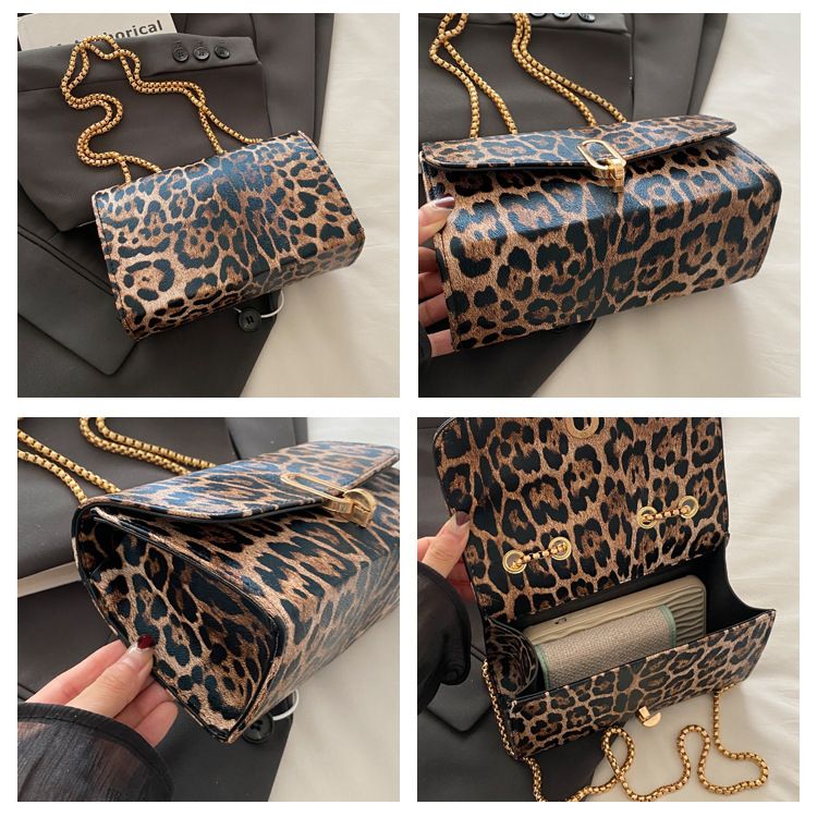 Retro Casual Handbag Leopard Print Chain Diagonal Span Small Square Bag_voghion.com