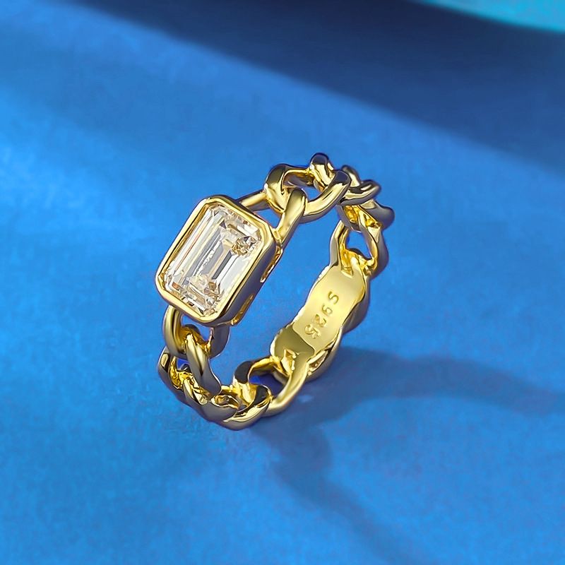 Xian Can Jewelry Nuovo anello cubano in argento sterling 925 con zirconi cubici 5*7, catena con personalità cava, streaming live_voghion.com