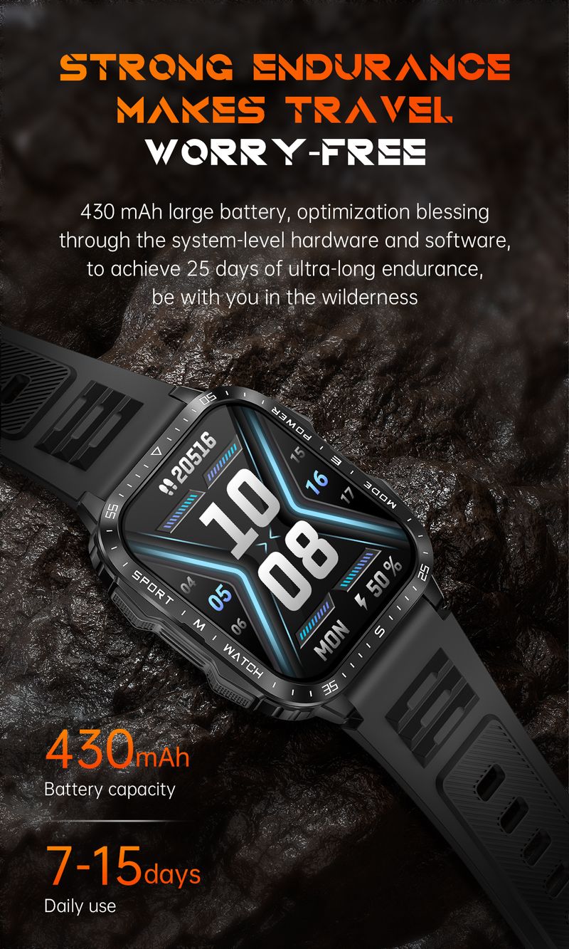 New 1.96-inch Outdoor Men SmartWatch 3ATM Waterproof LED Long Shot By The Strong Light Focusing Bluetooth Call For Android IOS_voghion.com