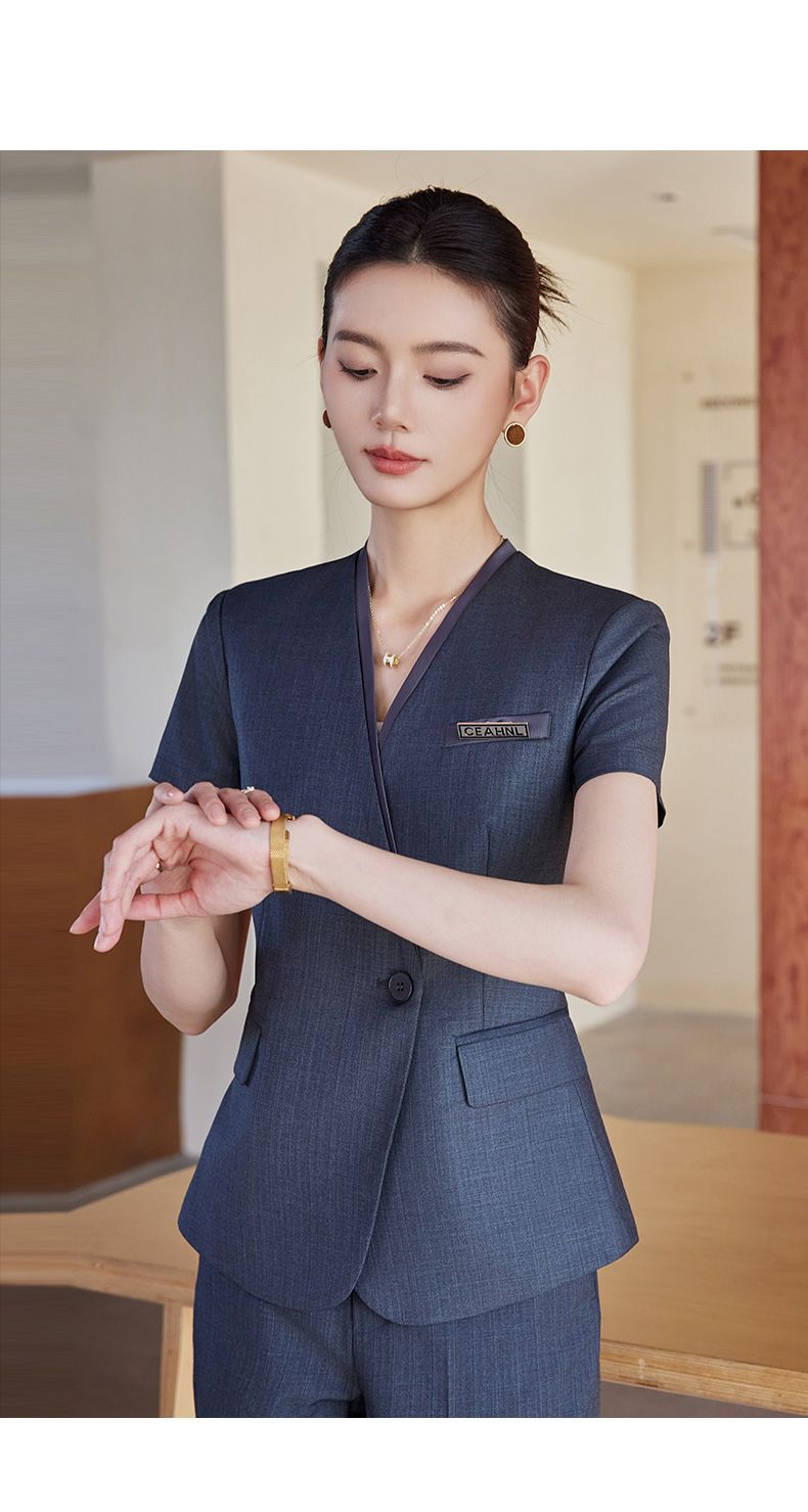 High End Professional Short Sleeved Suit Set, Women's Summer Thin Design, Hotel Front Desk Reception, Workwear, Jewelry_voghion.com