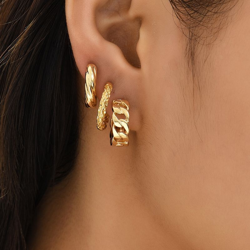 Gold Retro Simple Geometric Twist Round Stacked Light Earrings Ear Jewelry_voghion.com