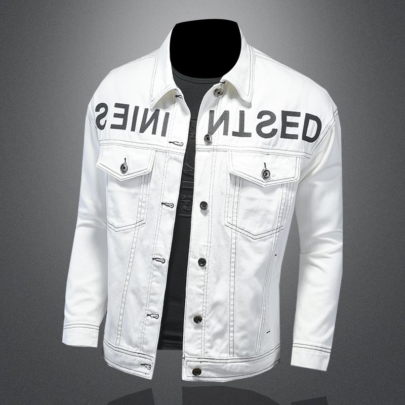 Men's Clothes Plain White Embroidered Denim Pair Casual Jacket For Men And Women_voghion.com