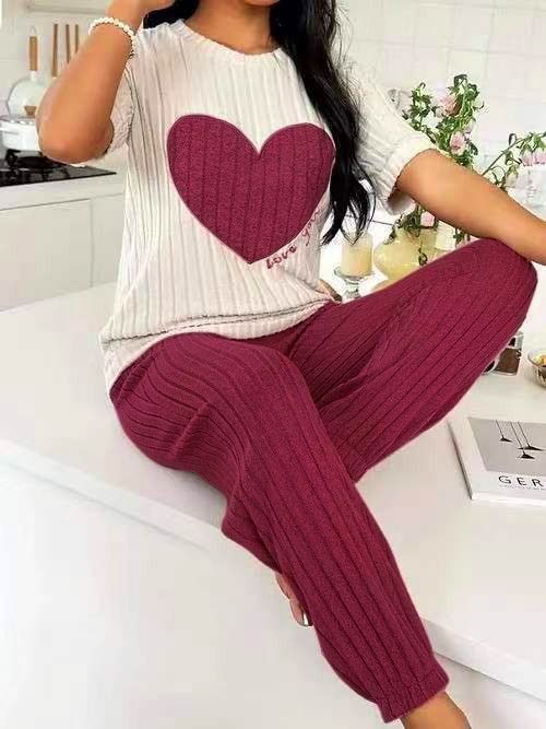 Naiste magamisriided Sweet Love pidžaamad Naiste ülikond Sügis uus temperament, ümara kaelusega lühikeste varrukatega püksid, kaheosalised mugavad koduriided trend_voghion.com