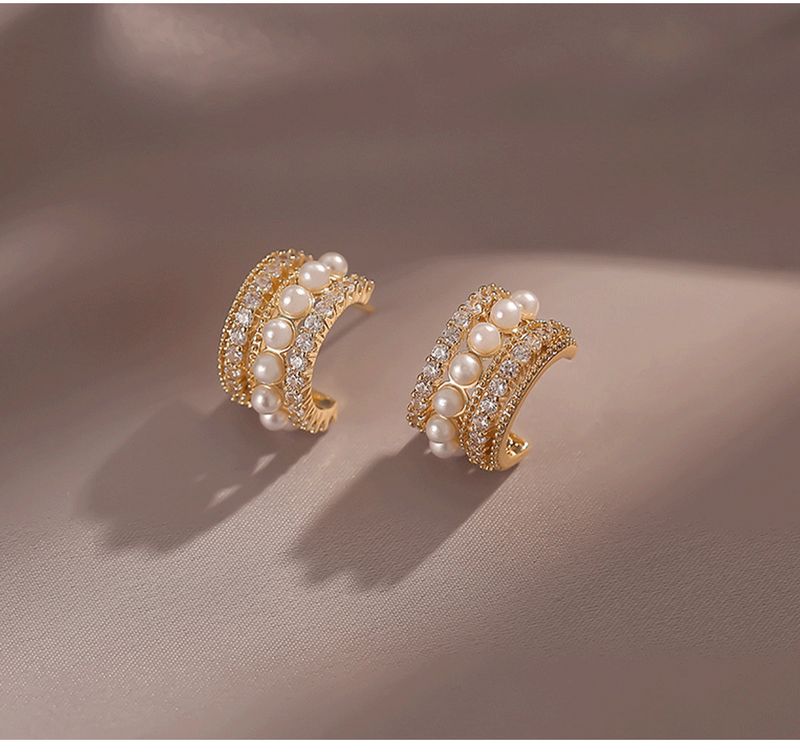 Damenschmuck Mehrschichtige Perlenzirkon-Ohrringe Leichtes Luxusdesign High-End-Ohrringe Temperament-Ohrringe_voghion.com