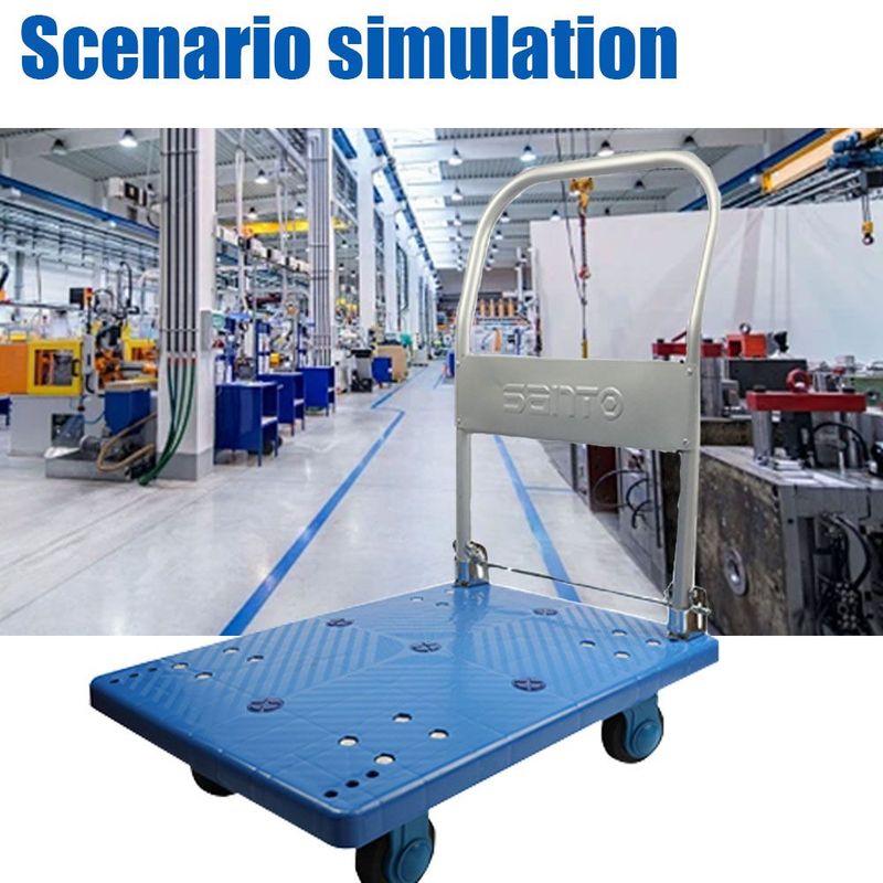 1pc Heavy Duty Metal Hand Truck With Ultra Silent Rubber Wheels, Foldable Flatbed Trolley Cart For Warehouse, Grocery, And Office Use_voghion.com