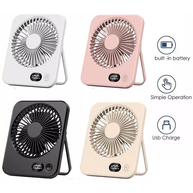 Tragbarer kleiner Mini-Ventilator, wiederaufladbarer Tischventilator, leiser 5-Gang-Tischlüfter, UK_voghion.com