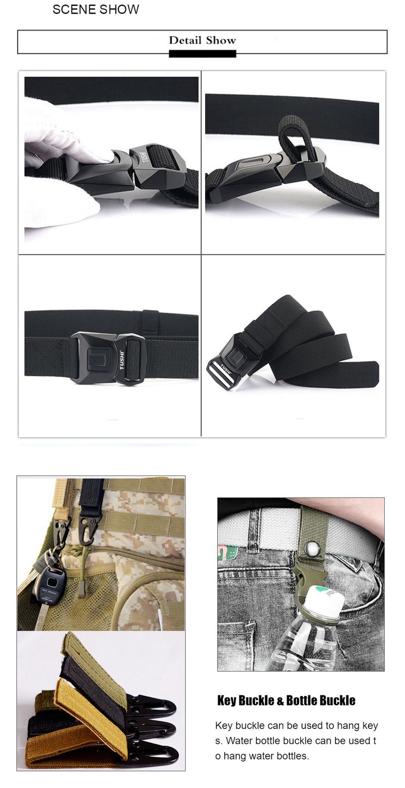 Cinturón táctico con hebilla de liberación rápida de metal caliente, cinturón de supervivencia elástico transpirable para hombres, cinturón militar de estiramiento largo_voghion.com