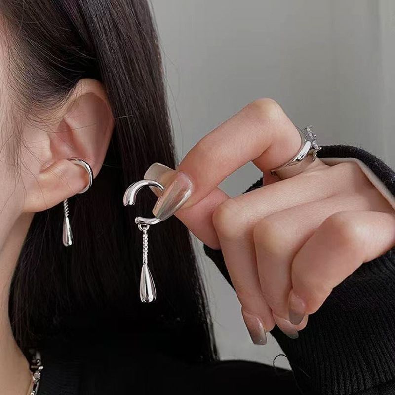 Ohrclips mit Wassertropfen-Fransen – Damen-Persönlichkeit – Neuer modischer Hingucker – Unregelmäßige Ohrstecker – Schlicht, vielseitig, trendig_voghion.com