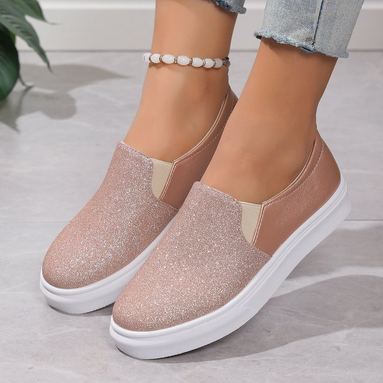 Flache Unterseite Vielseitige Pailletten Casual Board Schuhe Für Sommer Und Herbst 2023, Neue Übergroße Elastische Band, Ein Fuß_voghion.com