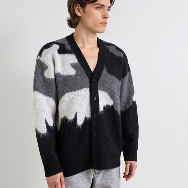 Cardigan da uomo con scollo a V - Pullover casual in morbida maglia con orlo a coste, vestibilità comoda e ampia per l'inverno (cachi, grigio)_voghion.com