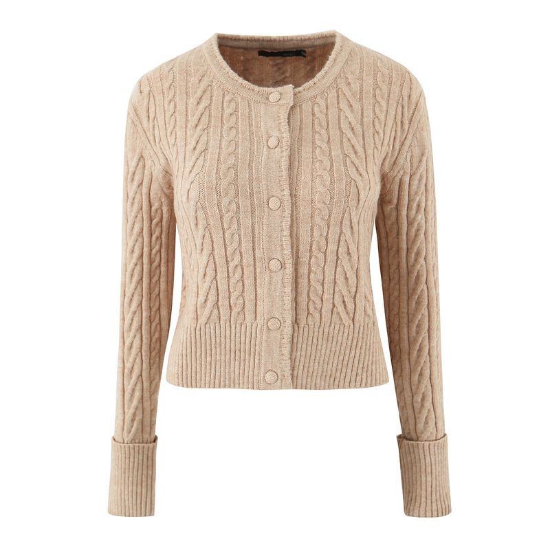 Autumn Knit Set - Slim Fit Single-Breasted Cable Cardigan + High-Waisted Pleated A-Line Skirt (S/M, 2 Color Combos)_voghion.com