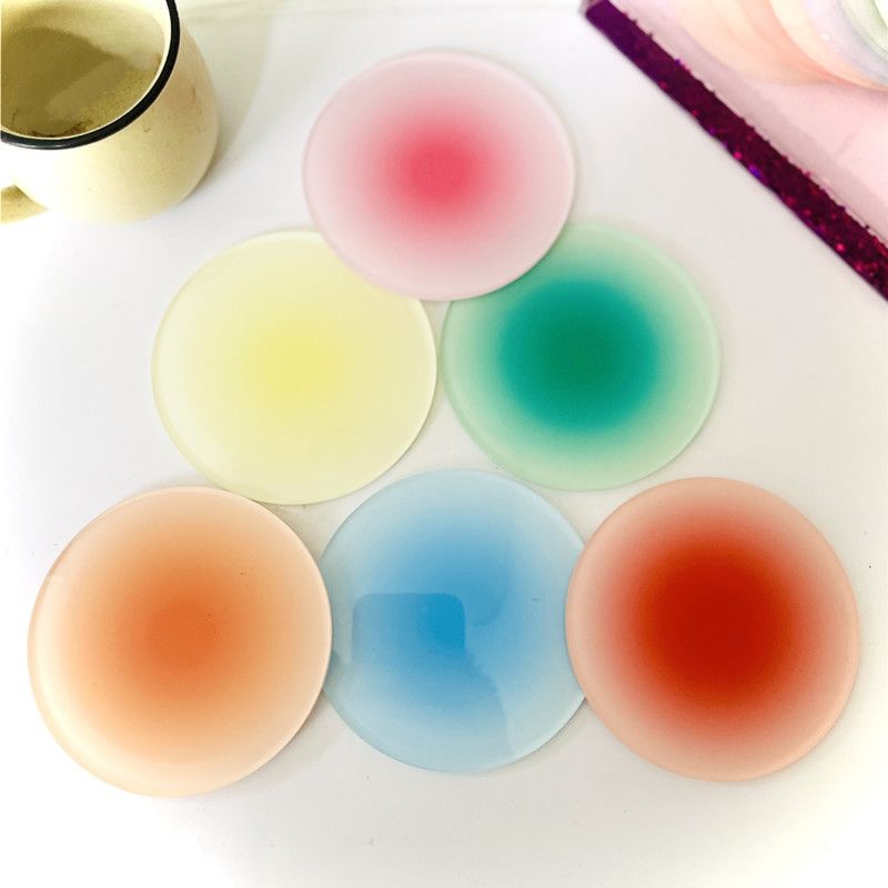 Lot de 6 dessous de verre ronds en acrylique résistants à la chaleur (couleurs acidulées ombrées) - Décoration de table élégante pour le café et la photographie_voghion.com