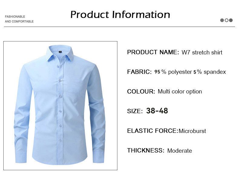 Camicia elasticizzata da uomo con taschino - Camicia casual da lavoro comoda e antipiega, manica lunga, vestibilità slim, traspirante e con protezione UV_voghion.com