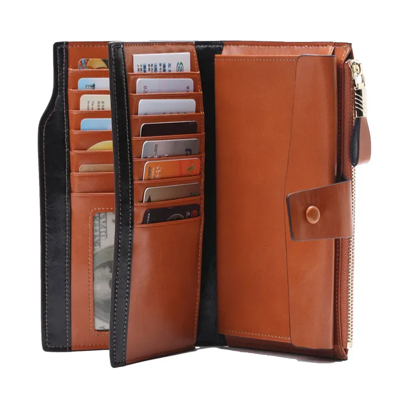 HBP 21 Mode Frauen Organizer Lange Brieftasche Kupplung Geldbörse Echtes Echtes Leder Weiche RFID Brieftaschen_voghion.com