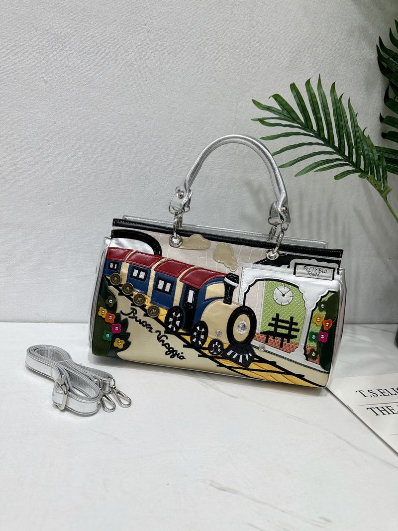 Damentaschen Nähte Kontrastierende Retro-Handtaschen Modische handgemachte kreative Schulter-Umhängetaschen_voghion.com
