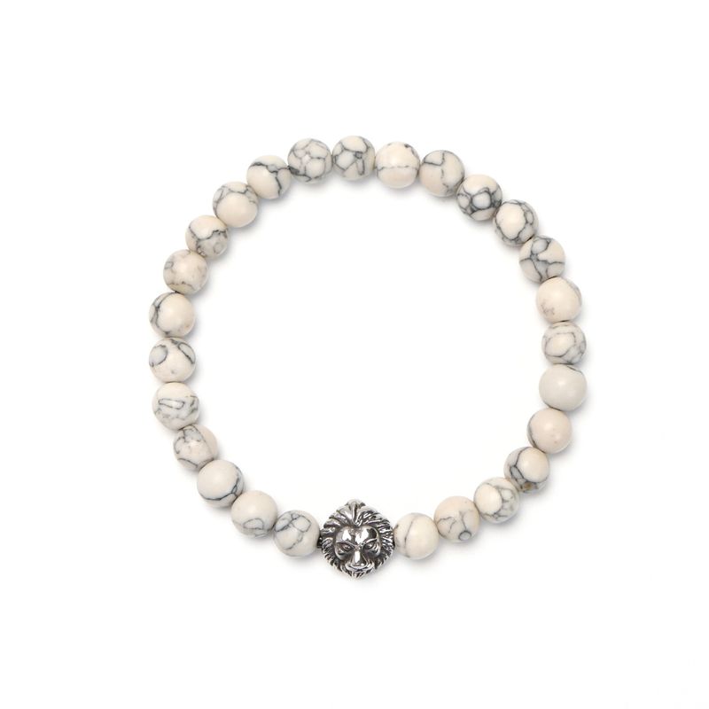 Bracelet minimaliste en perles de tête de lion pour hommes et femmes - Perles de verre de 8 mm, design unisexe, élégant et polyvalent pour des cadeaux. Bracelet en perles de 8 mm_voghion.com