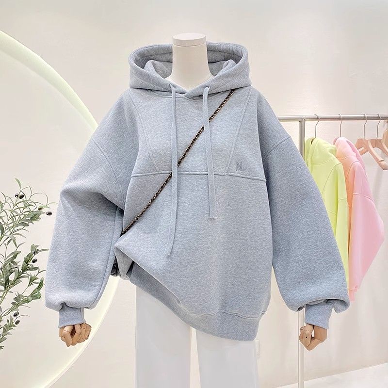 Felpa con cappuccio per donna con pile spesso, autunno e inverno 2024, oversize, versatile, felpa con cappuccio di nicchia_voghion.com
