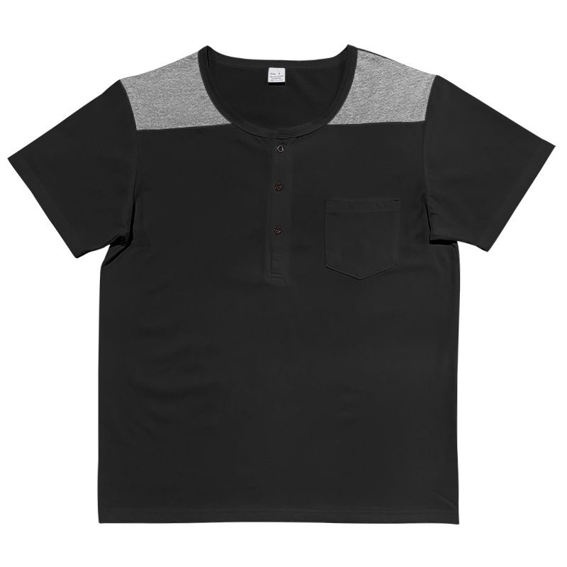 Camiseta masculina de manga curta verão 2024, decote grande, moderna, com blocos de cores, fina, Henry Top para homens_voghion.com