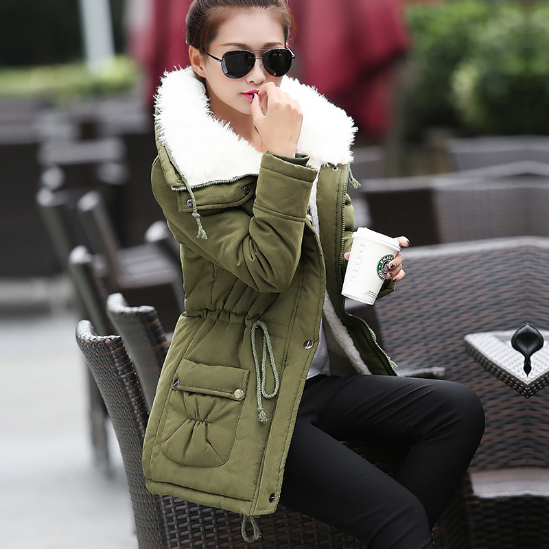 Giacca invernale da donna addensata piumino lungo con cappuccio cappotto da donna slim fit colletto in pelo imbottito in cotone cappotto da donna_voghion.com