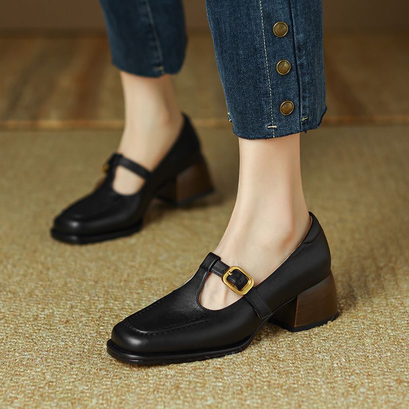 British Style Small Leather Shoes For Women, Niche Design, Medium And Thick Heels, Women's Shoes,French Retro Brown Shallow Mouth Single Shoes_voghion.com