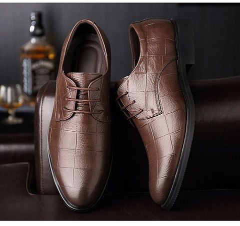 Novos sapatos masculinos de couro xadrez para negócios, sapatos sociais de tamanho grande, sapatos masculinos casuais para casamento_voghion.com