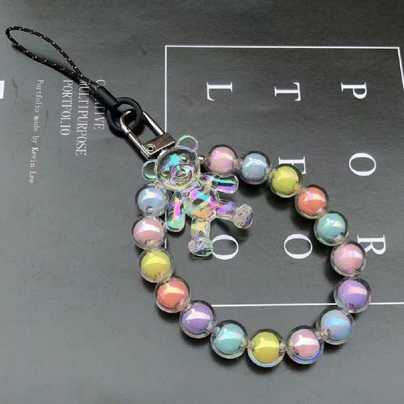 Telefon Hand Lanyards Kristall Macaron Perlen Bär Handgelenk Strap für iPhone Huawei Redmi Xiaomi Samsung Kamera Schlüsselbund Hang String_voghion.com