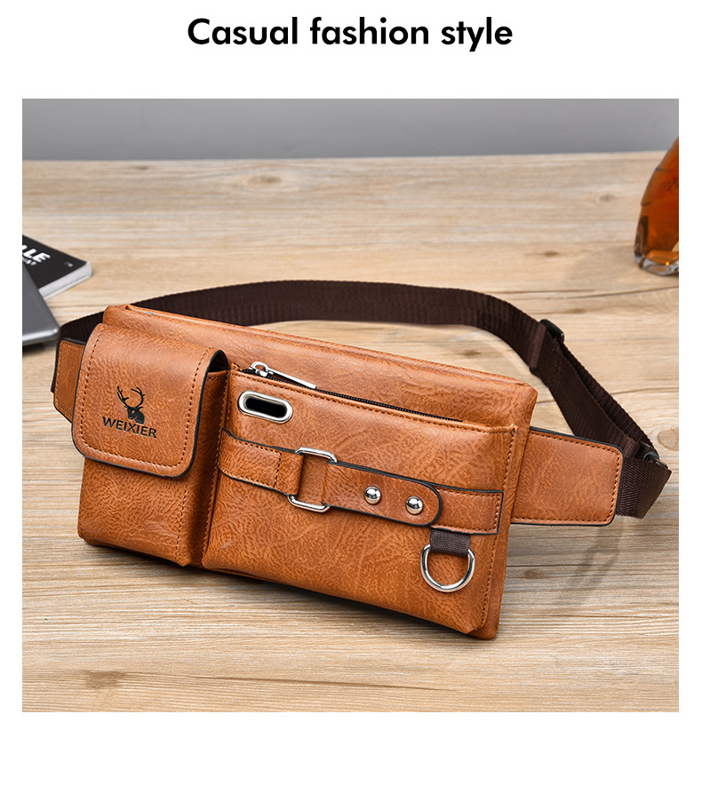 Herren-Umhängetasche, Umhängetasche, taktische Brusttasche für den Sommer, Handy-Hüft- und Hüfttasche, multifunktionale Brusttasche, Retro-PU-Hüfttasche_voghion.com