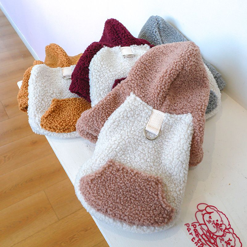 Pet Clothes Autumn and Winter New Warm Fleece Korean Style Sweater Warm Color Cold-resistant Lamb Fleece Traction Sweater_voghion.com