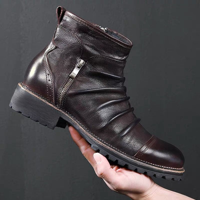 Herren Knöchelhohe, wasserdichte Wildlederschuhe für formelle Anlässe, Outdoor-Schuhe, lässig, flach, runde Zehenpartie, Schnalle_voghion.com
