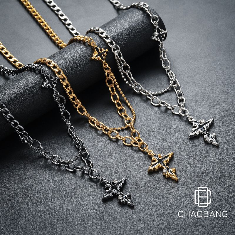 Collana con croce in acciaio al titanio da uomo, catena cubana di alta qualità, unica, con clavicola, accessorio semplice e versatile per le donne_voghion.com