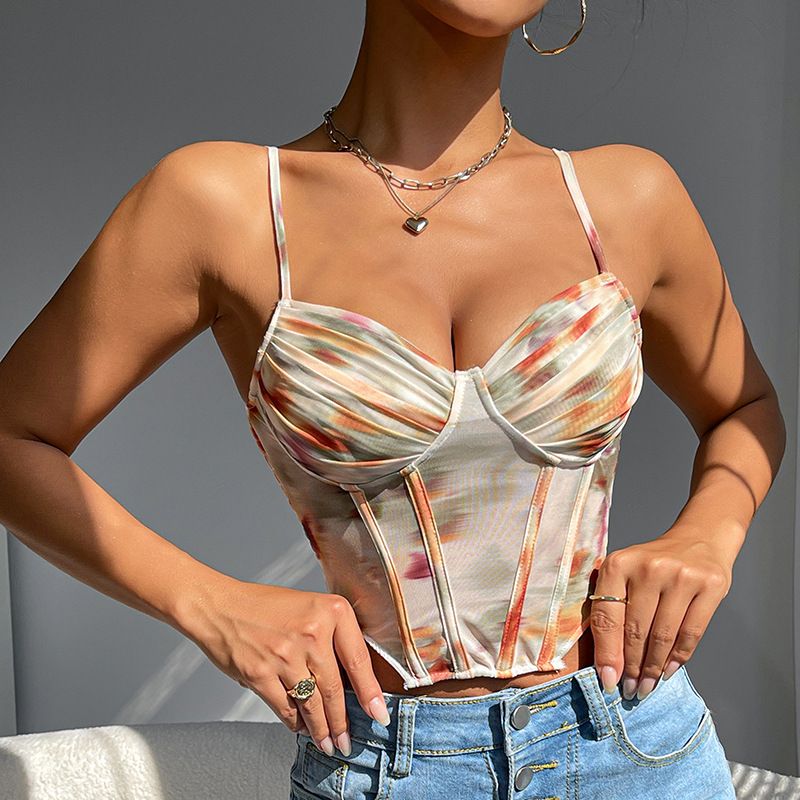Sexy Fischgrätenkorsett, französische Weste, modisch bedruckter Hosenträger, würziges Mädchentop, neuer Stil_voghion.com