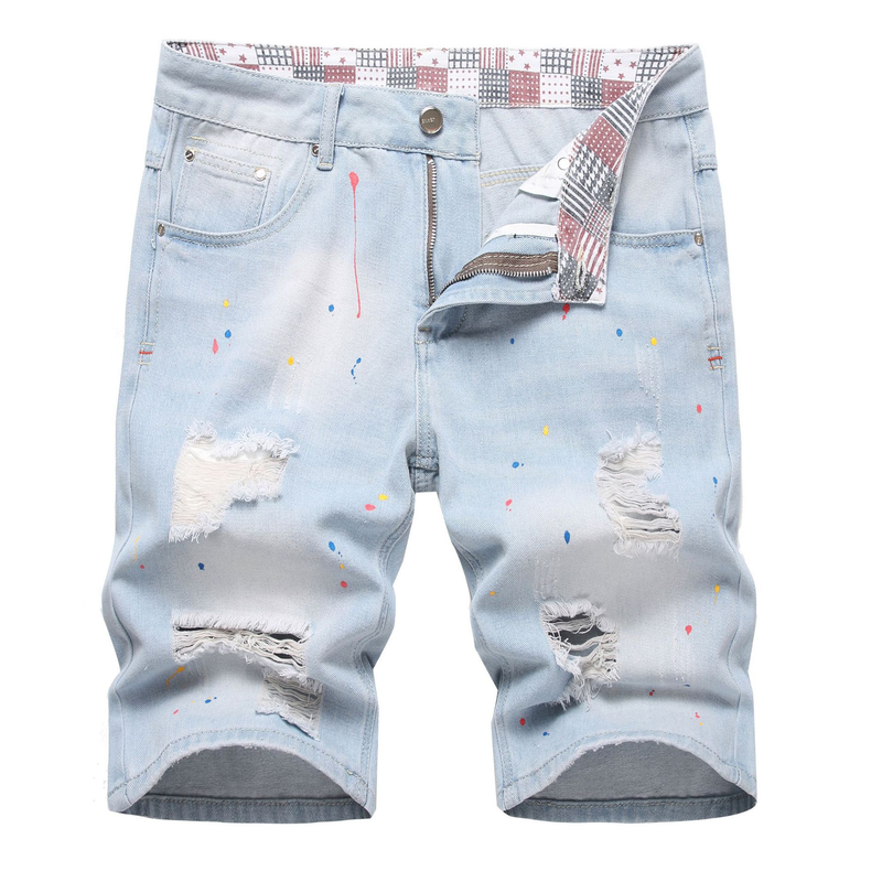Ropa de hombre Pantalones cortos de mezclilla para hombre hipster personalidad swing pintura pantalones ajustados de cintura media_voghion.com