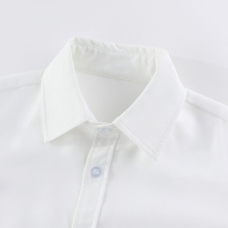 Weißes Hemd für Kinder, bügelfrei und knitterfrei, langärmelig, Schuluniform für Grund- und weiterführende Schulen_voghion.com