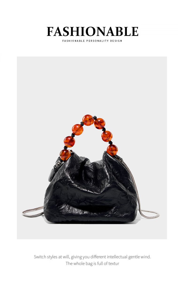 Borsa con perline, personalità, nicchia, primo strato, borsa in pelle di mucca, modello graffiato a mano da donna, borsa per il pranzo, borsa a tracolla con perline, tenuta a mano_voghion.com