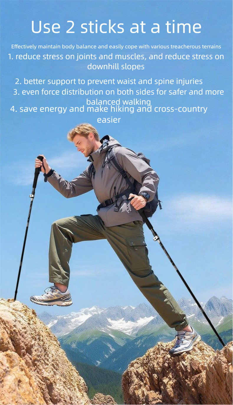 Outdoor 3k Fiber Folding Five-Section Climbing Ultra-Light Carbon Hiking Trekking Pole Walking Stick_voghion.com