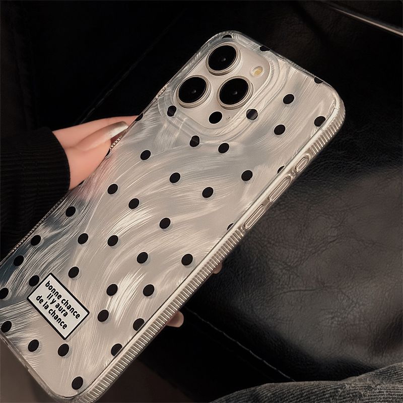 La funda para teléfono móvil con lunares negros y hilo de plumas es adecuada para iPhone 14, 15, Promax, ligero y avanzado iPhone 13, anticaídas y humedad 12_voghion.com