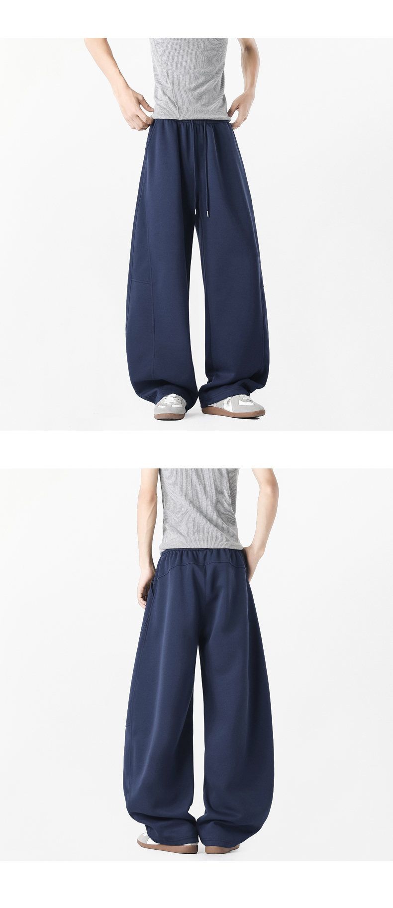 Herren-Premium-Jogginghose aus gebürstetem Material – 65 % Baumwolle, 35 % Polyester (Grau/Schwarz/Marineblau/Blumengrau, Größen S-3XL)_voghion.com