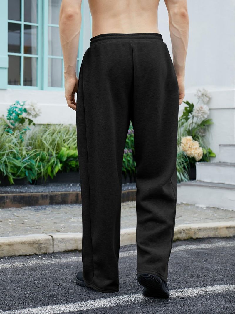 Calça de moletom masculina com cordão, reta, perna larga, bolso solto, calça casual, calça esportiva_voghion.com