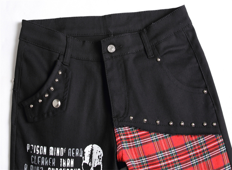 Men's Hip-Hop Straight Leg Jeans With Patchwork & Studs - Korean Boy Band Style Stretch Denim Pants_voghion.com