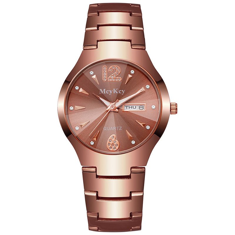 McyKcy New Tungsten Steel Watch With Rhinestones, Digital Round Business Quartz Men's Watch, Gold And Silver_voghion.com