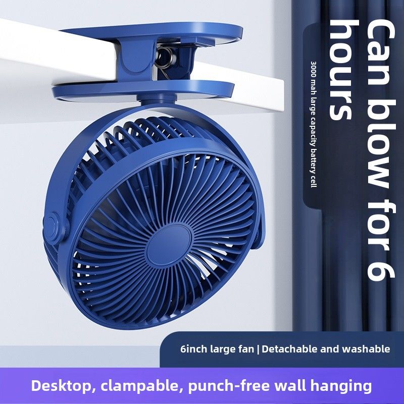 6-tommer Clip Fan Mini Bærbar Opladning Lang Batterilevetid Ventilator, Office Desktop Sovesal Stor Wind Silent Fan_voghion.com