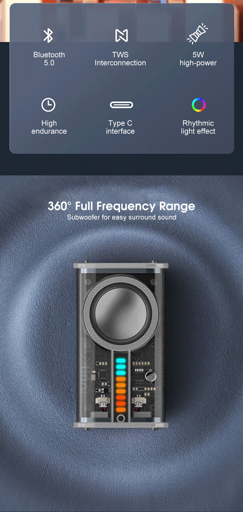 2024 Bluetooth Speaker Mini Transparent Mecha Wireless Bluetooth Speaker 360° Surround Subwoofer Sound Bluetooth 5.0 Speaker With Rhythmic Light_voghion.com