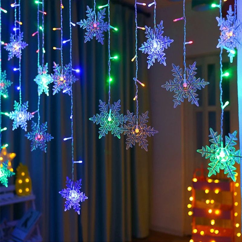 Guirlande lumineuse LED de Noël avec flocons de neige et glaçons, idéale pour l'extérieur, la maison, le jardin, le Nouvel An ou comme décoration de fête_voghion.com