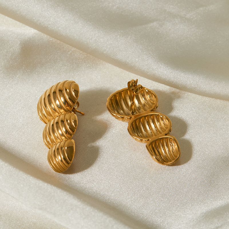 INS internet celebrity trend matching gold stainless steel peanut striped earrings with a design that does not fade as_voghion.com