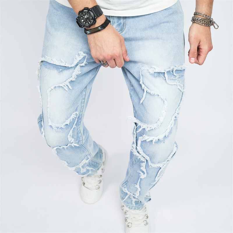 Men's  and womenCross-border washed jeans for  in spring and autumn American retro raw edge design loose straight wide-leg floor mopping pants_voghion.com