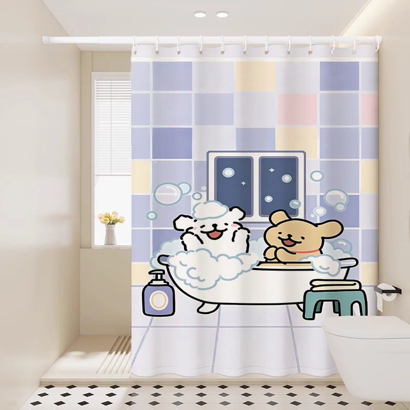 Tenda da doccia con motivo a cuccioli, stile cartoon, impermeabile, per porta, finestra, bagno_voghion.com