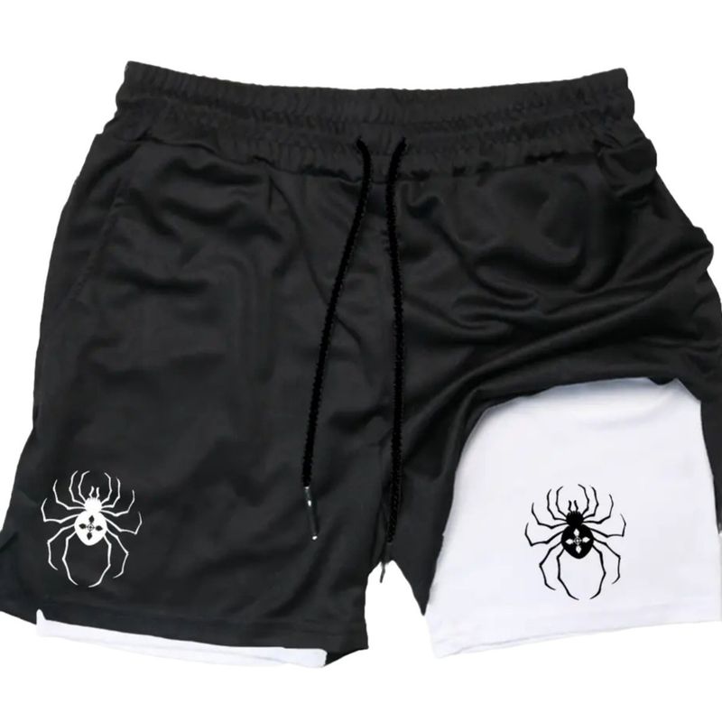 Premium Products 2025 New Dark Spider Printed Men's 2-in-1 Double Layer Shorts For Fitness, Running, Sports And Leisure_voghion.com