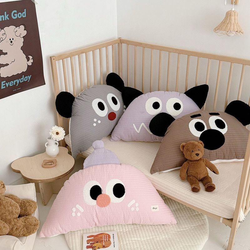 INS Korean Cotton Washed Quilted Big Eyes Bed Head Cushion Bumper Irregular Shape Large Pillow_voghion.com