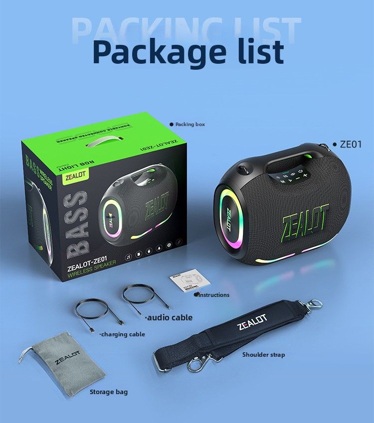 【Wysoka jakość】 Fanatic Ze01 Bluetooth przenośny zewnętrzny wodoodporny głośnik o dużej mocy z mikrofonem do karaoke w domu_voghion.com