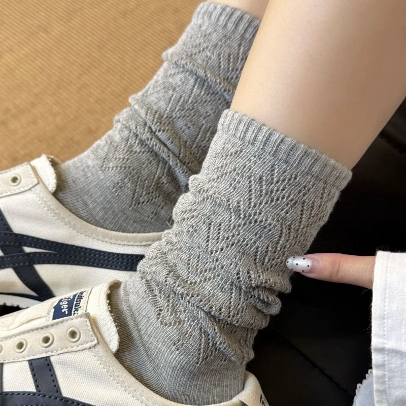 Chic Diamond Knit Mesh Crew Socks – Breathable Cotton & Seamless Design – Elegant Solid Colors – Stackable & Versatile – Fall Fashion Essential_voghion.com